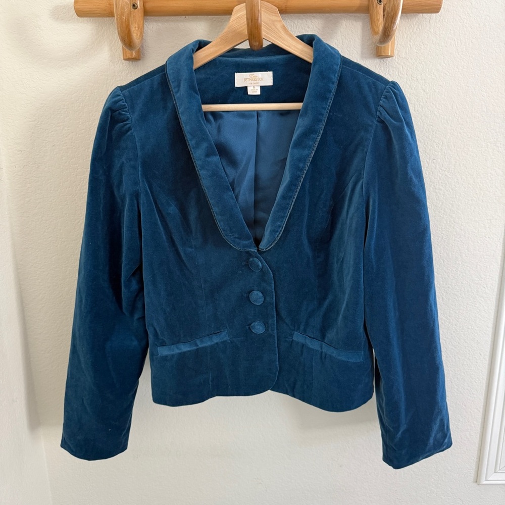Erin Fetherston retro Victorian blue velvet blazer jacket size M - Picture 3 of 9